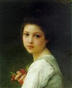 Charles-Amable Lenoir Portrait of a young girl with cherries oil painting reproduction